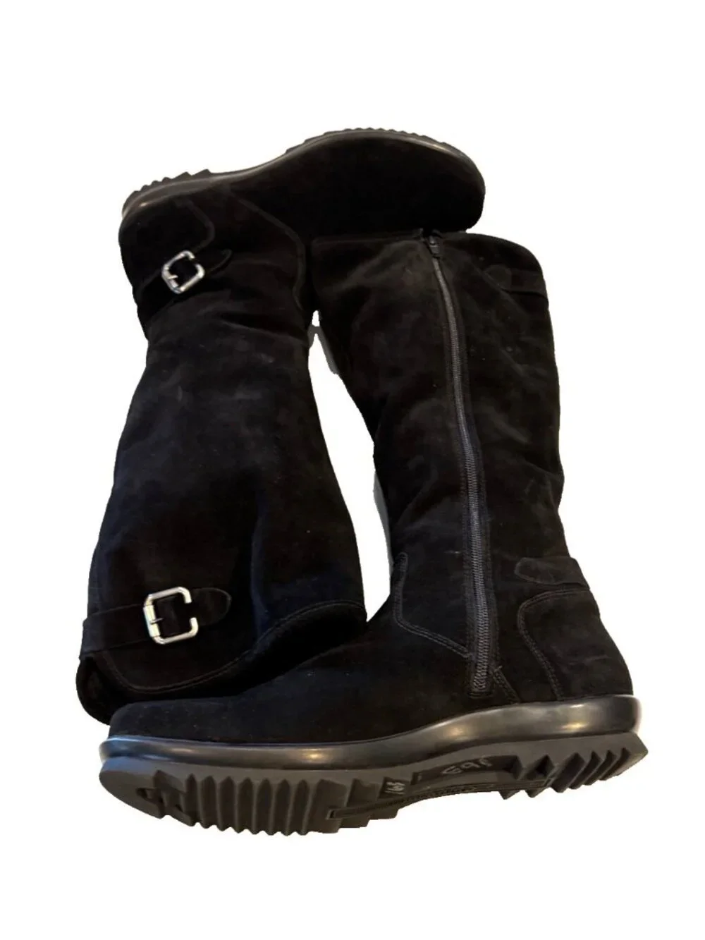 La Canadienne Women's Black Suede Knee High Double Buckle Riding Boots Size 11